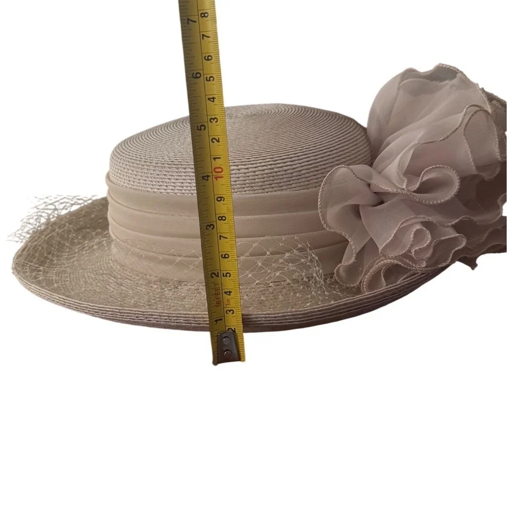 Joan Sylvia St Louis Vintage Cream  Dress Hat Organza Feather Derby‎ Jody  G EUC